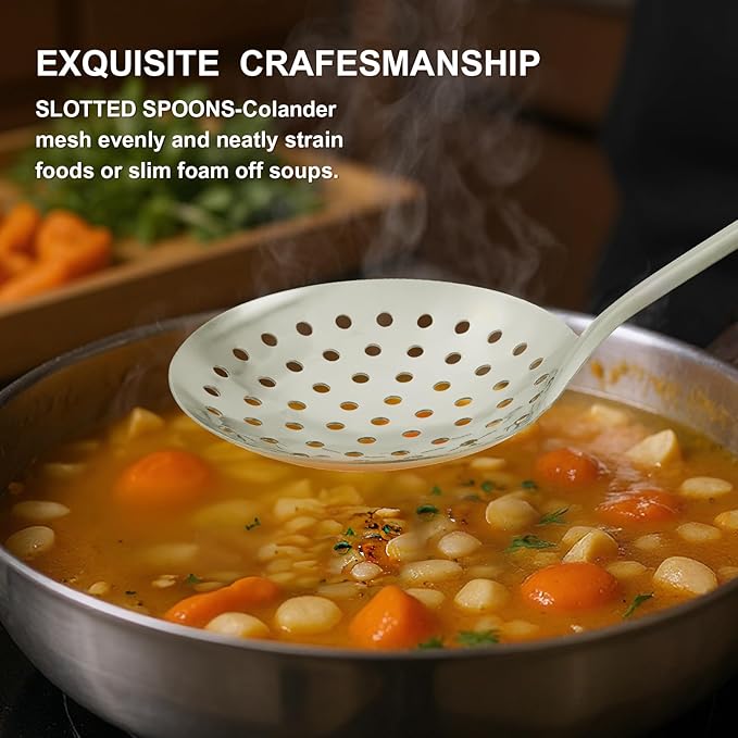3-Piece Cooking Utensils Set Stainless Steel Large Serving Spoons Set Slotted Spoon Spatula Turner Skimmer Commercial and Residential Use Dishwasher Safe