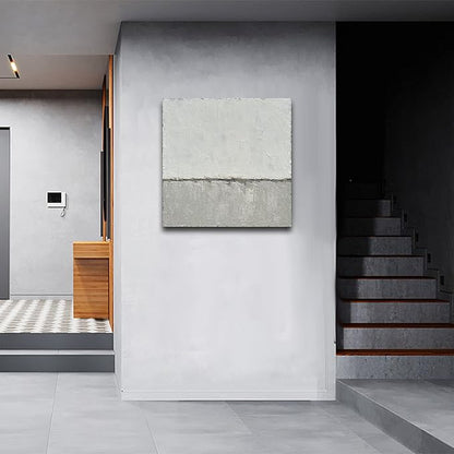 NANKAI art Hand-painted abstract canvas wall art featuring a minimalist design in gray White acrylic painting Original modern home decoration art Can be hung directly on the wall. 24x24 inches