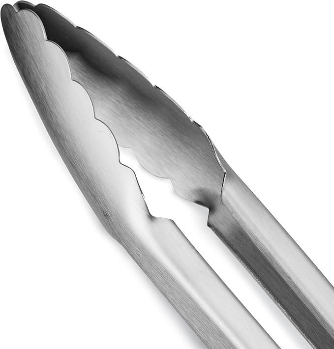 304 Stainless Steel Kitchen Cooking Tongs, 12" and 14" Set of 2 Sturdy Grilling Barbeque Brushed Locking Food Tongs with Ergonomic Grip, Orange