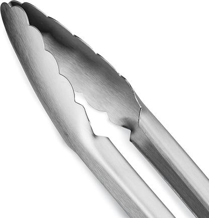 304 Stainless Steel Kitchen Cooking Tongs, 12" and 14" Set of 2 Sturdy Grilling Barbeque Brushed Locking Food Tongs with Ergonomic Grip, Aqua Sky