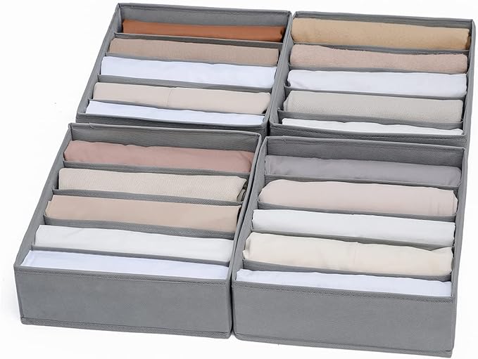 4 Packs Wardrobe Clothes Organizer,5 Grids Washable Portable Closet Organizer Storage Box Foldable Closet Drawer Organizer for thicker Scarves,Leggings,Long sleeve shirts（32 * 30 * 11）