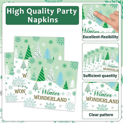 96Pcs Christmas Winter Forest Party Supplies Winter Wonderland Paper Plates and