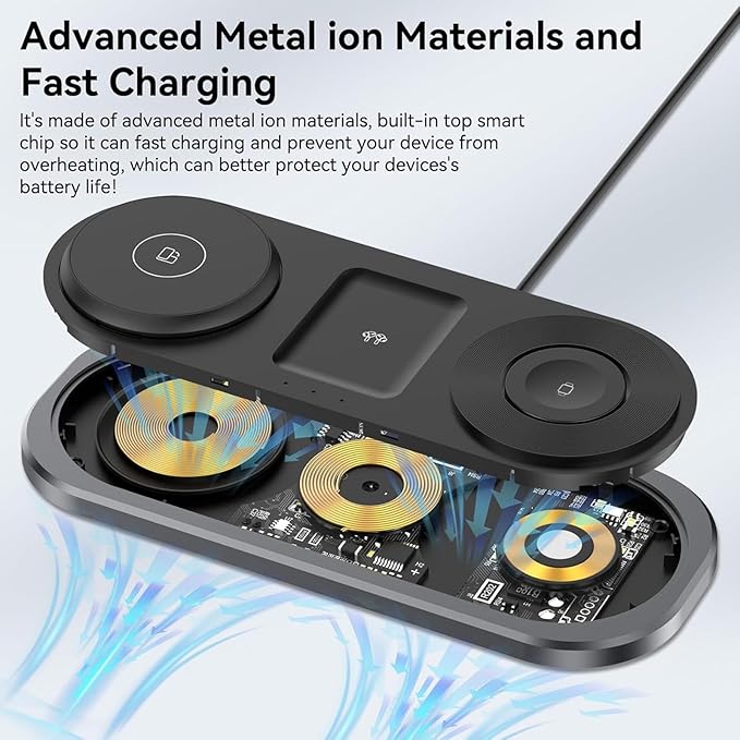 3 in 1 Fast Wireless Charger Stand for iPhone, Foldable Travel Charging Station for Magsafe for iPhone 17/Air/16/15/14/13/12 Series, Apple Watch Series, AirPods pro/2/3/4, Gifts for Women Men (Black)