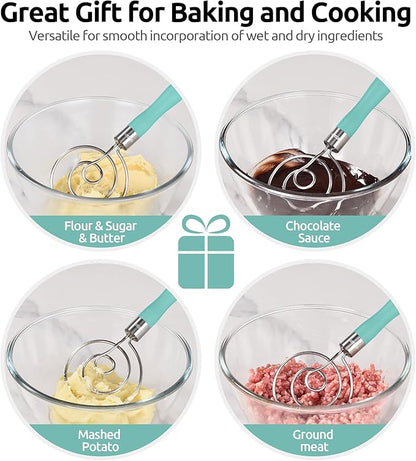 U-Taste 12.6in Danish Dough Whisk: 18/8 Stainless Steel Heavy-Duty Sourdough Mixer Tool, Food Grade Dutch Style Seamless Bread Wisk, Sturdy for Mixing, Stirring, Kneading Thick Batter (Aqua Sky)