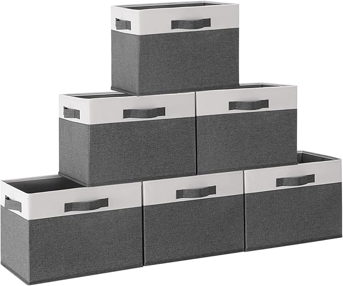 GhvyenntteS 6 Pack Fabric Storage Bins, 15x11x9.6 inch Closet Storage Bins for Shelves with 3 Handles, Foldable Storage Baskets for Shelves, Sturdy Closet Organizers and Storage