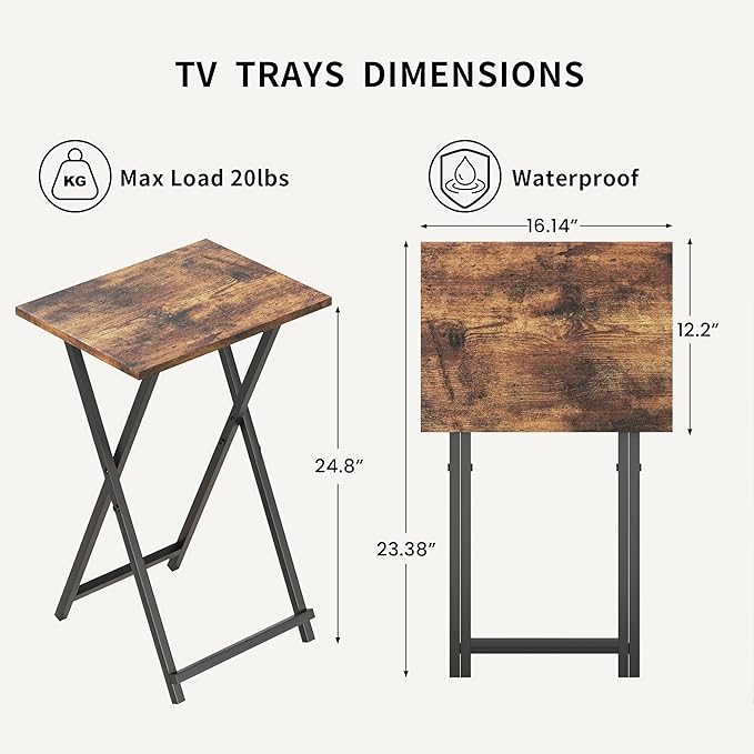 Foldable TV Trays, Small Folding Table, TV Trays Set of 2, TV Dinner Tray, Side Table for Bed, Couch, Portable Easy to Move, Brown