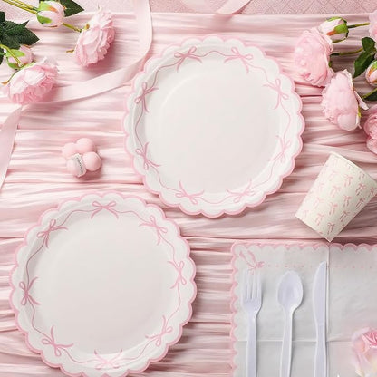 Sieral 144 Pcs Coquette Birthday Party Decor, Scalloped Paper Plates, Napkins