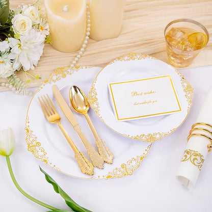 210 Pcs White Gold Plates for Party | White Party Plates Set for 30 Guests