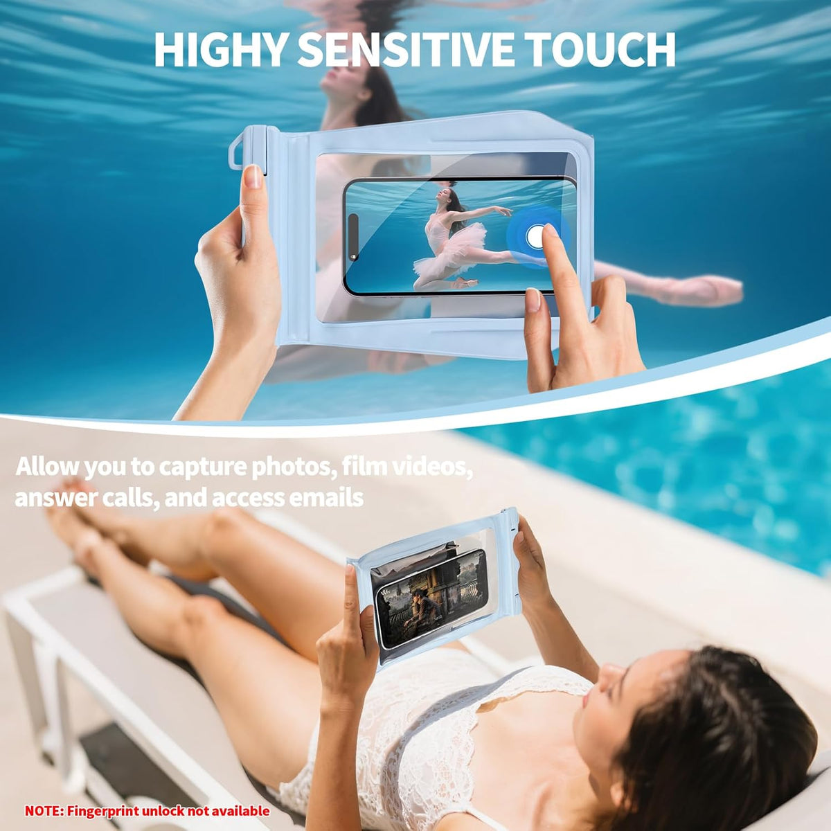 Large Waterproof Phone Pouch Floating, Waterproof Phone Case for iPhone 15 14 Pro Max 13 12 Plus 11 XS XR X Samsung up to 8.5'', IPX8 Water Proof Cell Phone Dry Bag for Beach Swimming Kayaking, Blue