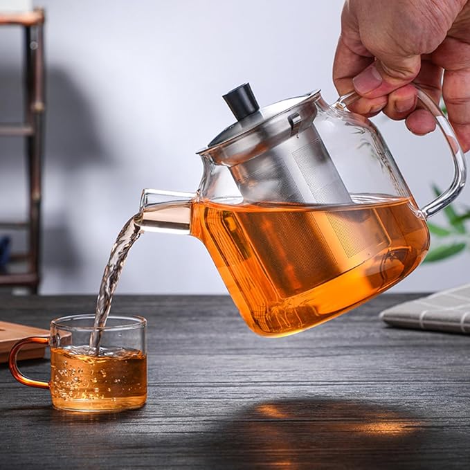 50OZ Glass Teapot With Infuser, Tea Pot for Stove Top, 1500ML Glass Tea Cup With Infuser and Lid, Microwave and Dishwasher Safe