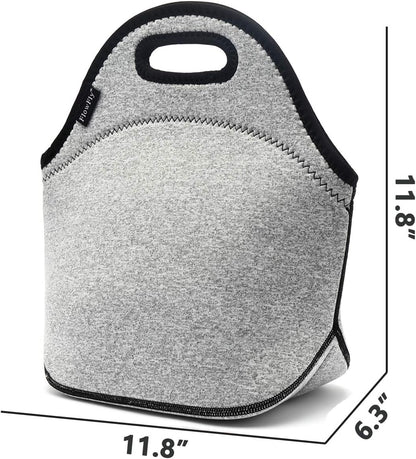 FlowFly Neoprene kids Lunch box Insulated Soft Bag Mini Cooler Thermal Meal Tote Kit for Boys, Girls,Men,Women,School,Work, Office, Grey