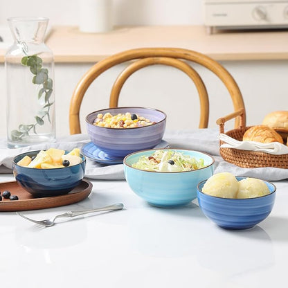 KitchenTour 24 OZ Cereal Bowls Set of 6, Ceramic Soup Bowls for Kitchen, 5.9 Inch Colorful Serving Bowls for Oatmeal, Salad, Pasta, Dessert - Microwave & Dishwasher Safe, Assorted Cool Colors