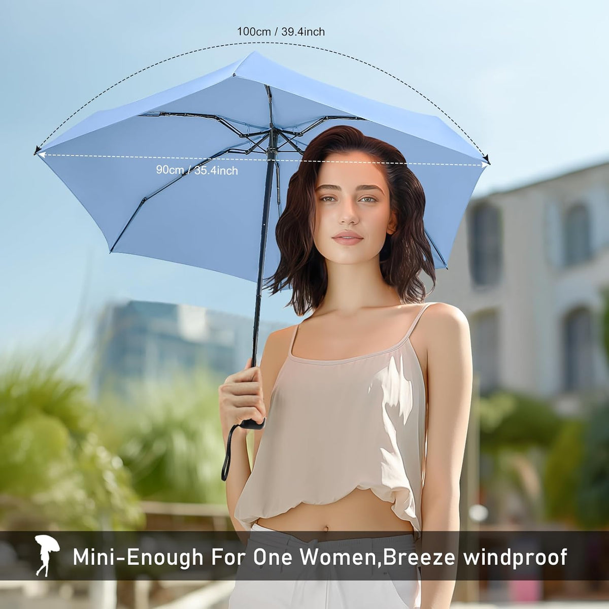 LEAGERA Mini Umbrella - Compact, Waterproof Travel Umbrella for Light Rain, Suitable for Women's Purse and Pocket