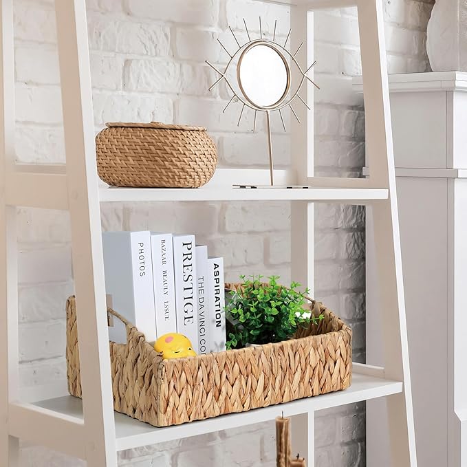 Ollieroo Natural Water Hyacinth Storage Baskets, Handwoven Wicker Storage Bins with Built-in Handles, Storage Container Baskets for Shelves, Bedroom, Bathroom, Laundry Room or Kitchen(Set of 3)