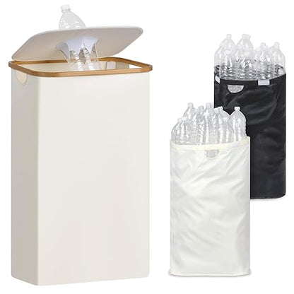 29 Gallons Recycling Bins for Kitchen, Indoor Recycle Bins with Lid, 110L Large Recycle bin with 2 Removeable Reusable Inner Bags, for Bottles Cans Glass Plastice Cartons(Beige)