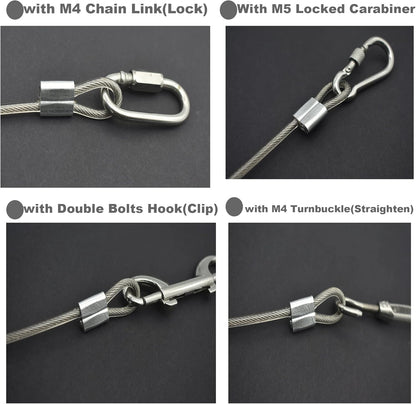 10 Pcs 2mm Wire 12 inch Vinyl Coated Stainless Steel Cable with Loops Short Wire Rope Lanyard Lock Security Chain Link for Outdoor Gates, Clear(2mm x 12inch)