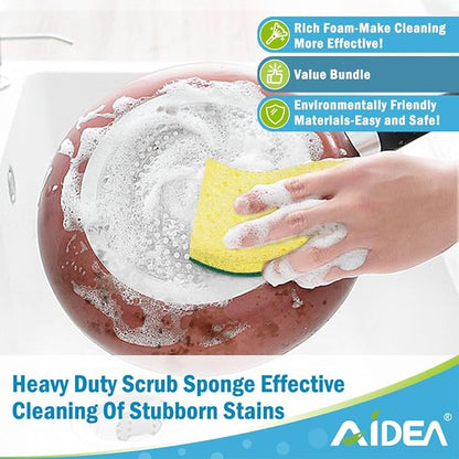 AIDEA Sponges Kitchen, 9Count, Dish Sponges, Heavy-Duty Sponge for Non-Coated Cookware, Scrubbing Power for Tough Messes, Cleaning Sponge for Kitchen, Bathroom, Household