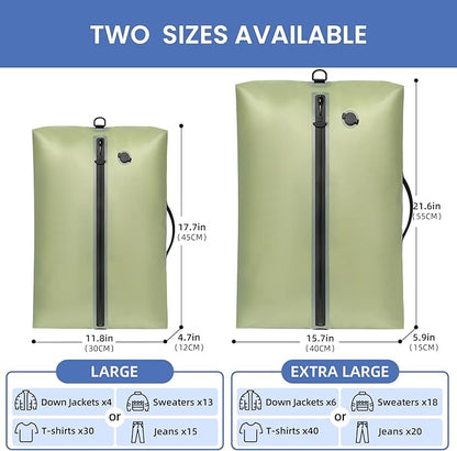 BAGAIL TPU Vacuum Bag for Travel, Reusable Compression Bag with IPX8 Waterproof Zipper, Save Space for Suitcase, Backpack and Carry on (Green, ExtraLarge, With Pump)