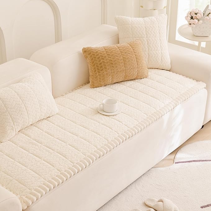 Mivnue Pet Couch Cover Protector Sofa Covers for Pets Washable Non Slip Couches and Sofas Dog Mat (Cream, 27.6" x 70.9")