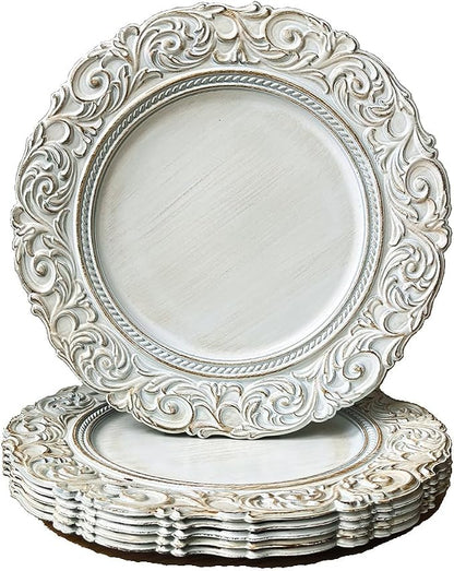 Antique Charger Plates, 13 Inch White Dinner Plate Chargers Round Server Ware.