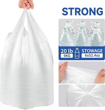 Small Trash Bags with Handles 4 Gallon 50 Count White - Ocean Plastic Upcycling - Plastic Garbage Bags, Can Bin & Waste Basket Liner for Kitchen, Bathroom, Office and Pets