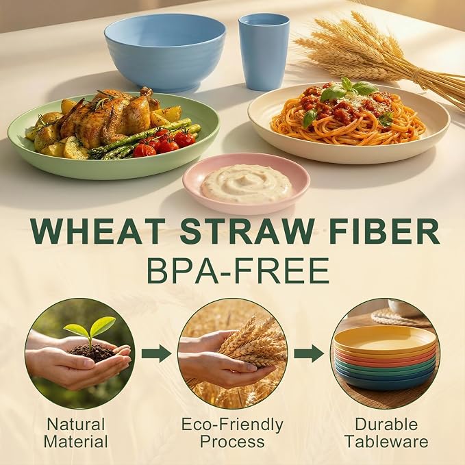 Plates and Bowls Sets 40 Piece, Wheat Straw Dinnerware Sets