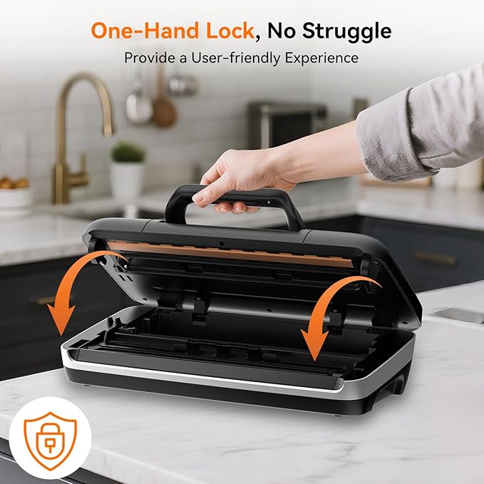 85Kpa Vacuum Sealer Machine, 10-in-1 Full Automatic Food Saver with Easy-Lock Handle, Double Heat Seal, Built-in Cutter & Roll Storage for Dry/Moist Foods, Includes Bags & External Hose