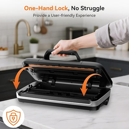 85Kpa Vacuum Sealer Machine, 10-in-1 Full Automatic Food Saver with Easy-Lock Handle, Double Heat Seal, Built-in Cutter & Roll Storage for Dry/Moist Foods, Includes Bags & External Hose