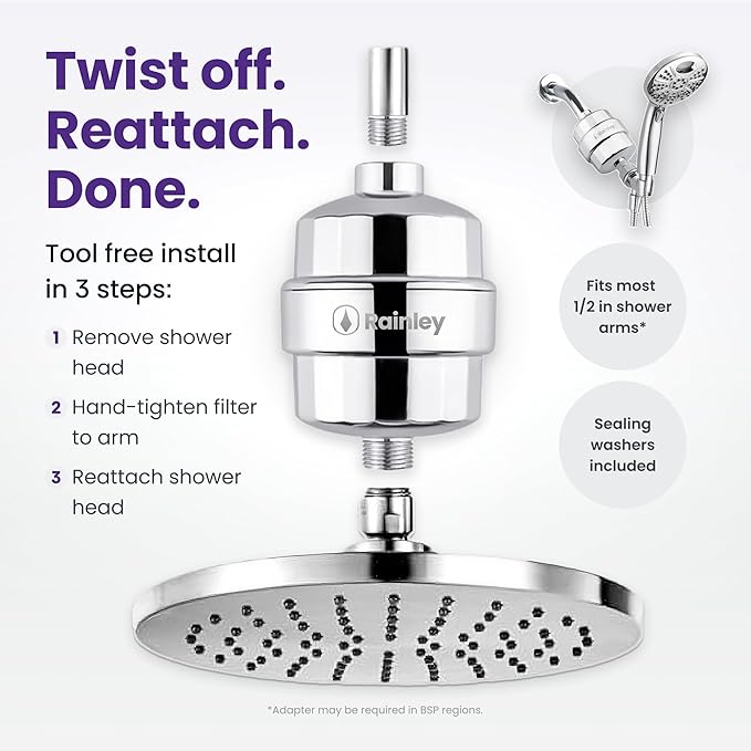 Bossa Showerhead Filter for Hard Water – Removes Toxic Chemicals, Chlorine & Heavy Metals | Mircron-level | High-Pressure, Anti-Clog | Leak-Proof Shower Filter | Easy Installation | Fits ½" IPS Arms