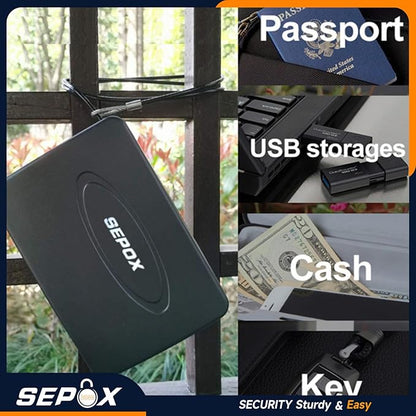 SEPOX 10Pcs Portable Security Case Lock Box Steel, Personal Travel Safe Storage Cabinet for Small Item, with 3 Ft Security Cable& Ressetable Combination Lock for Office, Car, Sports, Water Resistant