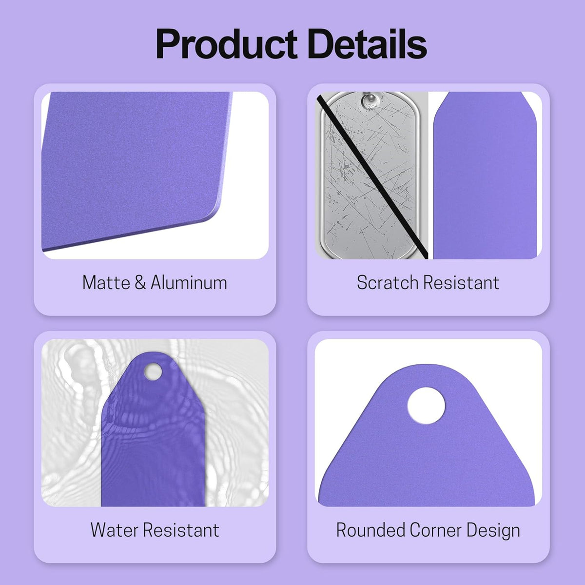 4 PCS Personalized Metal Luggage Tag – Personalized Engraved Suitcase Tag, Backpack Tag, with Matching Color Strap, Waterproof Suitcase Name Badge – Ideal Corporate Gift & Travel Accessory (Purple)