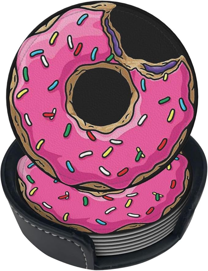 6 Pcs Funny Food Donut Leather Coasters
