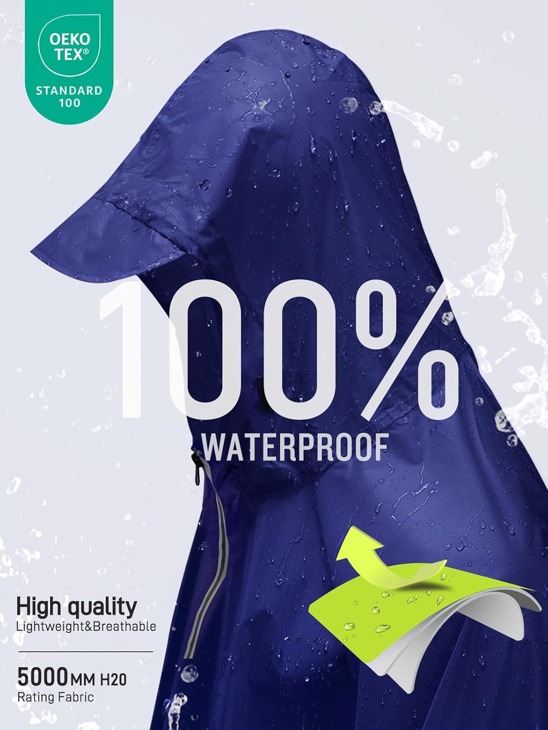 SaphiRose Hooded Rain Poncho Waterproof Raincoat Jacket for Men Women Adults