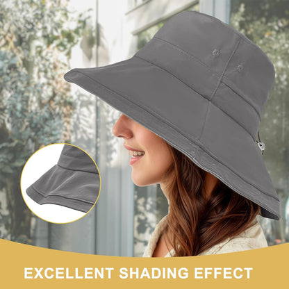 Sun Hats for Women Wide Brim Ponytail UV Protection Beach Hat Packable Waterproof Bucket Hat for Travel Hiking Gardening