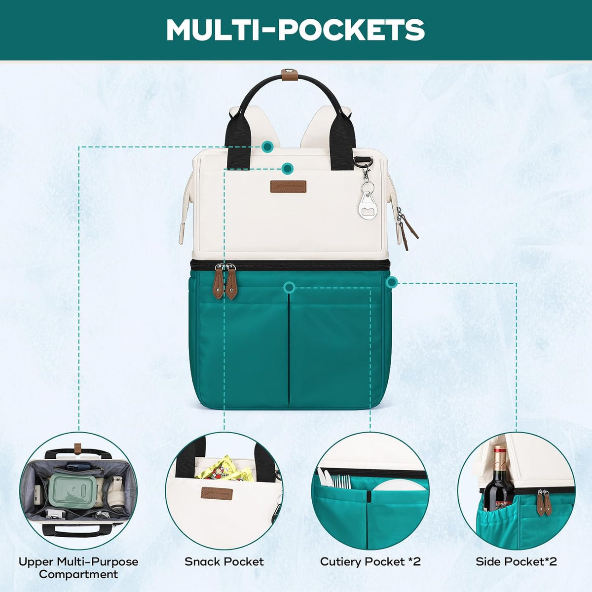 Maelstrom Cooler Backpack, 36 Cans Insulated Backpack Cooler, Soft Leakproof Double Deck Cooler Bag, Lightweight Lunch Backpack for Men & Women,Perfect for Beach Travel, Camping & Work-Beige green