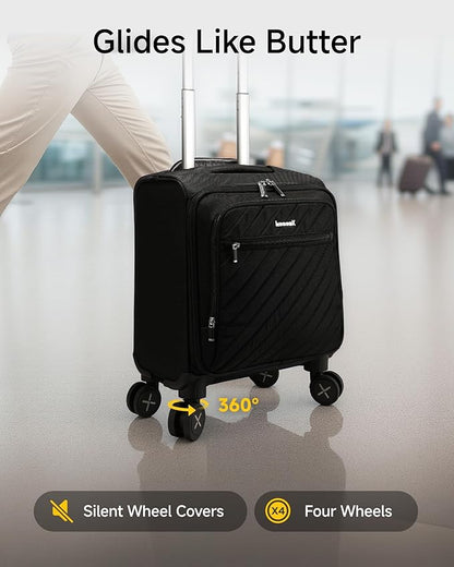LUGGEX Carry On Luggage with Spinner Wheels - Stylish Lightweight UnderSeat Luggage - Soft Sided Small Suitcase with Front Open Design for Travel, Business (Black, 15 Inch)