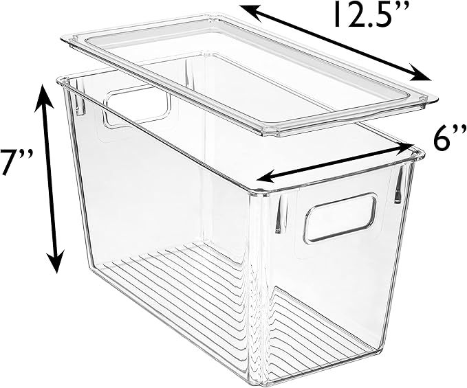 ClearSpace Modern Plastic Storage Bins with Lids – Perfect Kitchen Organization or Pantry Fridge Organizer, 4 Pack, 12.5" x 6" x 7", 9L Capacity Each, BPA Free, Stackable
