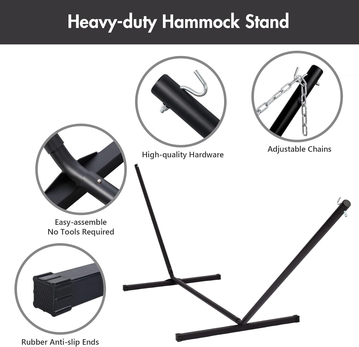 ANOW Double Hammock with Stand Included, 2 Person Hammock with Stand for Outside, 450 LBS Weight Capacity, Gray Cube
