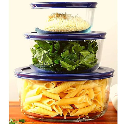 Wood Grip Lids for Pyrex and Anchor Round Glass Containers Works for 6/7 Cups - 6-Cups, Blue-4 Pack