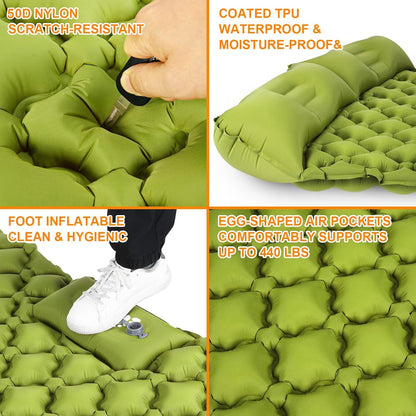 Double Sleeping Pad, Ultralight 3" Extra-Thick Self Inflating Sleeping Mat for 2 Person with Pillow Built-in Foot Pump Portable Camping Mat for Backpacking, Hiking, Traveling, Tent, Camping