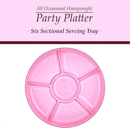 Plasticpro 6 Sectional Round Plastic Serving Tray/Platters Pink Pack of 2