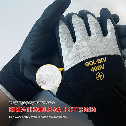 400V Electrician Gloves - Insulated Electrical Gloves For Electrician,Flame Retardant,Rubber Safety Non Slip Work Gloves,Low Voltage,Touch Screen (Black,Large)