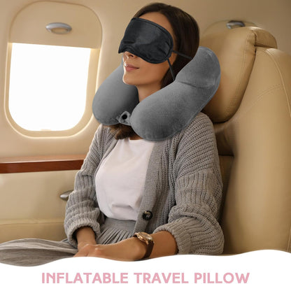 Sintuff 2 Pack Inflatable Travel Pillow for Airplanes Inflatable Neck Flight Pillows with Compact Bag and Blindfold for Traveling, Airplane, Train, Car, Office(Dark Gray and Light Pink)