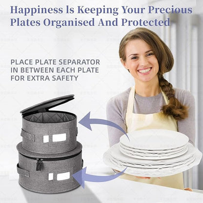 Luxula China Storage Containers for 12 Place Setting with Two Plate Bags, 5 Pcs Hard Shell Quilted China Storage Cases for Dinner Plates, Salad Plates, Dessert Plates, Saucers, Cups & Mug Storage