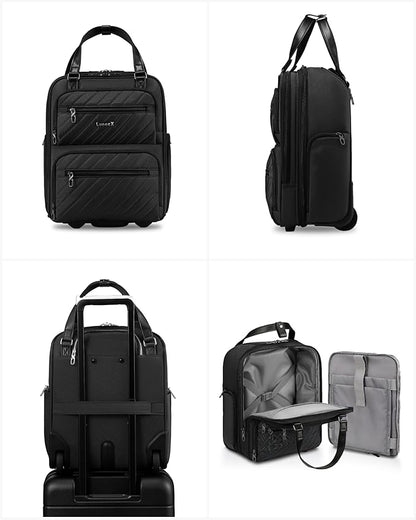 LUGGEX Underseat Carry On Luggage with Wheels, Stylish Lightweight Under Seat Luggage, Soft Sided Personal Item Suitcase for Short Trip (All Black, 16 Inch)