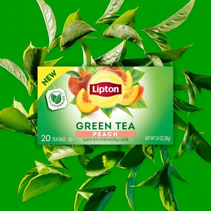 Lipton Green Tea Bags, Peach | 20 Tea Bags | Pack of 3 | With Caffeine | With Flavonoids