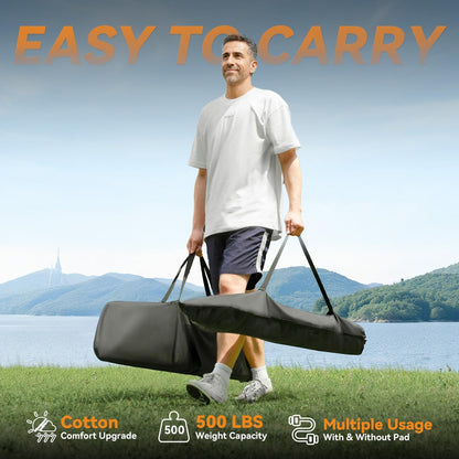 2 Person Outdoor Hammock with Stand, Cotton Rope Hammock with Polyester Pad, Adjustable Steel Frame, Portable with Carrying Bag – for Patio, Backyard, Garden, Beach, Cloud-Gray