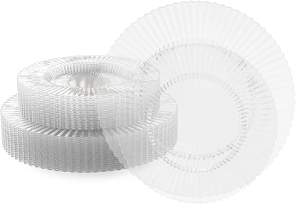 Exquisite 80 Piece Plastic Disposable Plates Set For 40 Guests I 20 X 9 Inch & 40 X 11 Inch Disposable Plastic Plates | Color: Clear | Great for Weddings Parties And Formal Occasions
