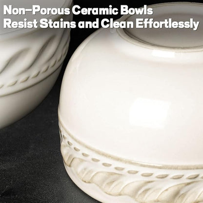 Small Bowls Set of 4, 12 oz Ceramic Embossment Dessert Bowls, Ice Cream