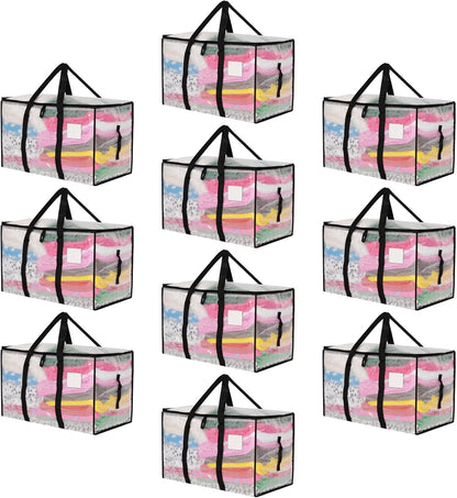 Moving Bags Heavy Duty Extra Large, Alternative for Moving Boxes & Moving Supplies,Clear Storage Bins with Lids, Plastic Packing Tote, Storage Bags for Clothes with Handles & Zippers(Clear, 10 Pack)